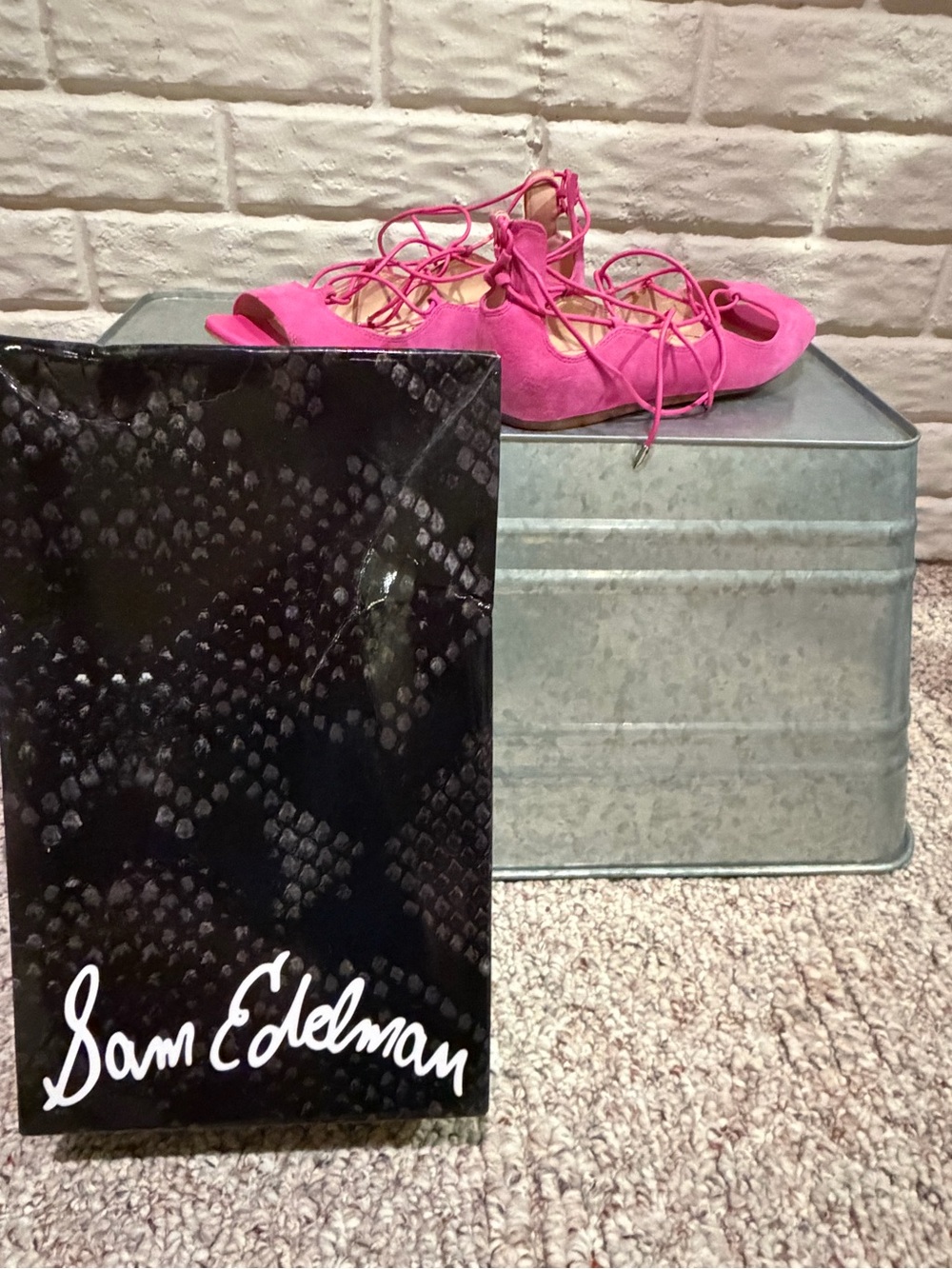Sam Edelman Pink Lace-Up Suede Sandals